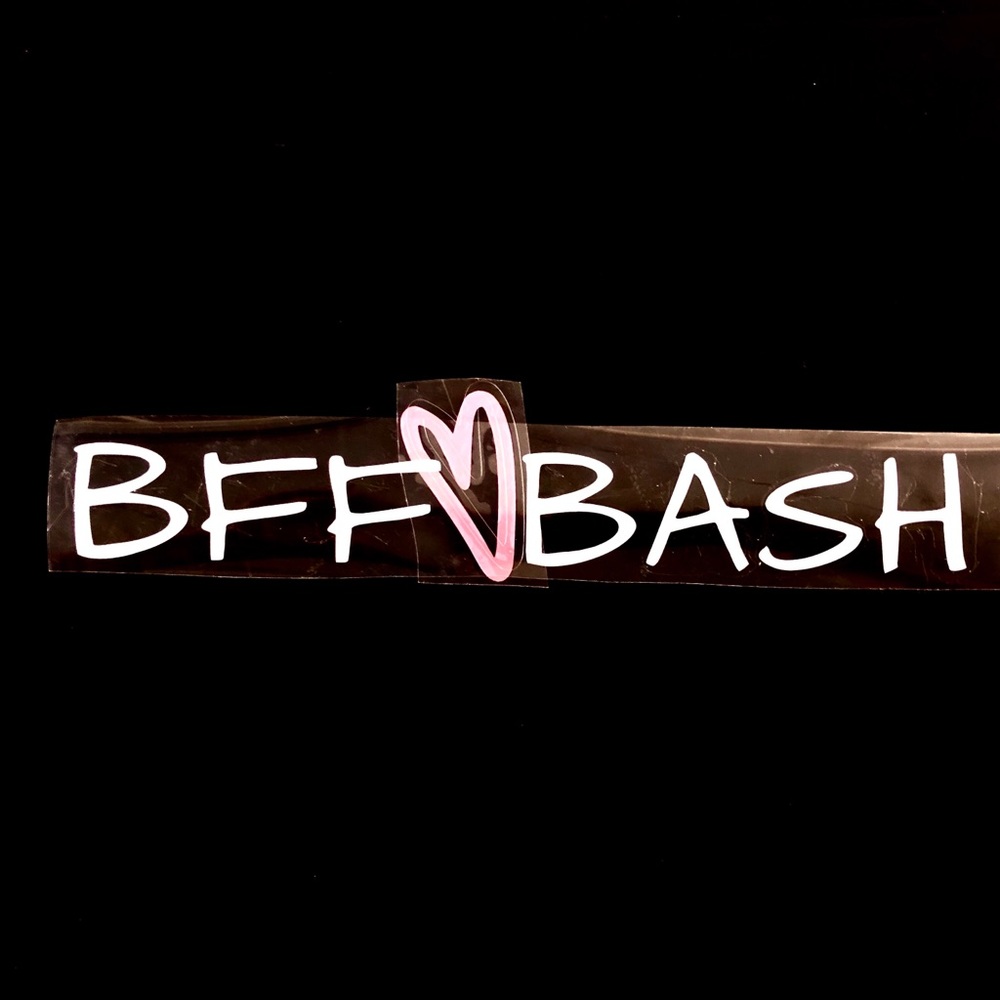 BFF BASH iron on logo pink and white